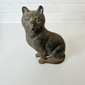 Vintage Antique Cast Iron Sitting Cat Coin Bank Figurine 4 Inch Primitive